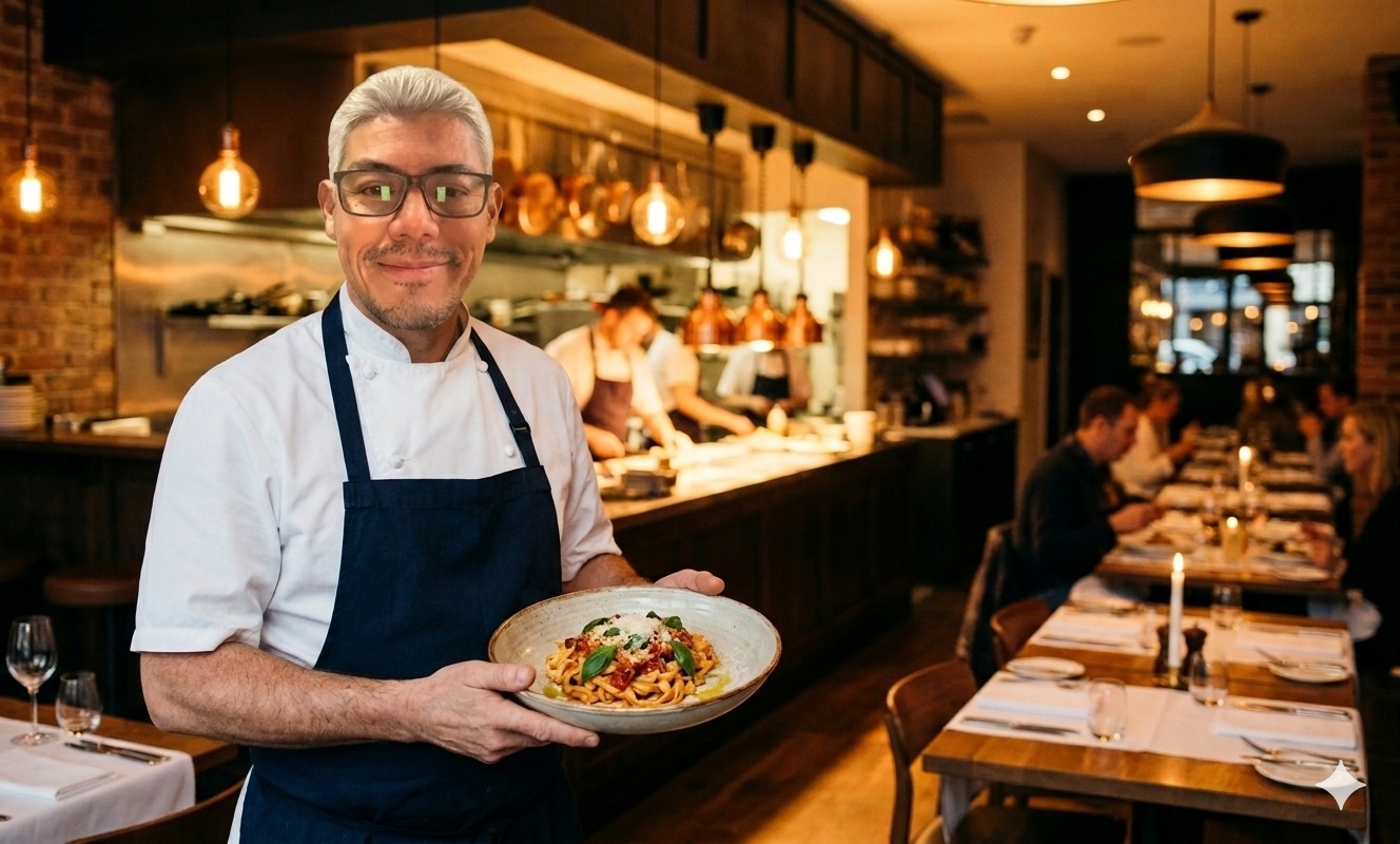 Chef presentando un plato en el restaurante